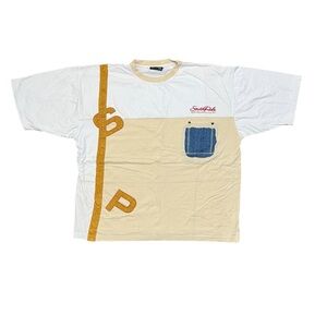 Vintage SouthPole Embroidered Patchwork Beige And White Y2K Tee Shirt Size XXL